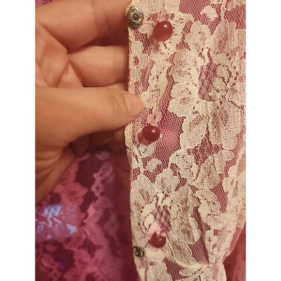 Jenelle of California Vintage Lace Overlay Nightgown & Robe Set – Hot Pink - Picture 12 of 14